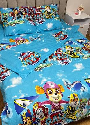 Дитяча постільна білизна щенячий патруль paw patrol полуторний комплект бязь 1.5 спальна бавовна дитячий комплект ліжка