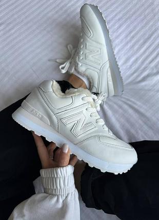 Зимові жіночі кросівки new balance 574 winter white fur нью беланс білого кольору хутро