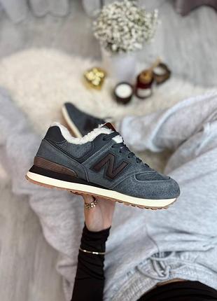 Зимові жіночі кросівки new balance 574 winter fur grey нью беланс сірого кольору хутро