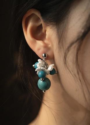 Серьги измельчения 925 проба прессованная бирюза