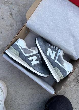 Зимові жіночі кросівки new balance 574 winter fur grey нью беланс сірого кольору хутро