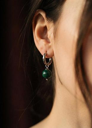 Серьги нержавеющая сталь stainless steel натуральный камень