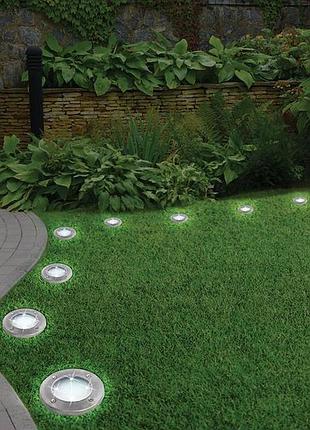 Комплект садовых светильников на солнечной батарее solar disk lights, 4 шт уличные фонари с датчиком света