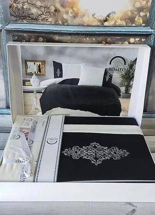 Постельное белье romeo home с вышивкой евро размер ранфорс krem siyah