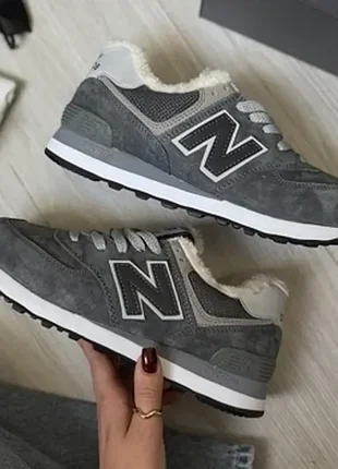 Кроссовки зимние унисекс new balance 574 low grey (мех)