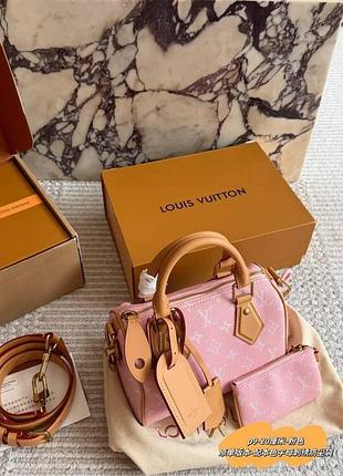 Сумка lv speedy розовая с кошельком луи виттон, качество люкс