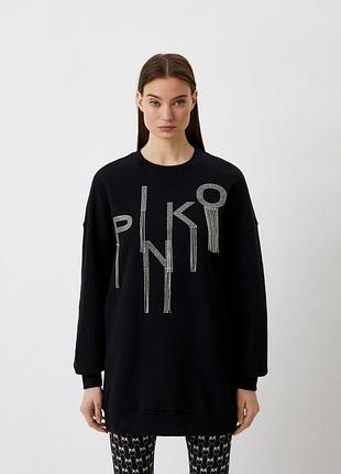 Pinko премиальный итальянский бренд стильный черный коттоновый свитшот со стразами