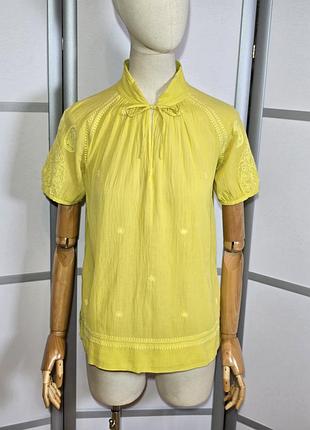 Massimo dutti легка котонова блуза з вишивкою жовто-гірчичного кольорі