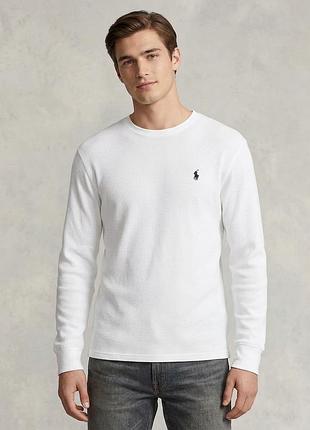 Чоловічій білий лонгслів polo ralph lauren / вафельний лонгслів ральф лорен l