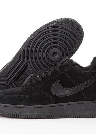 Чорні кросівки унісекс nike air force 1 low black winter fur x ейр форс 43