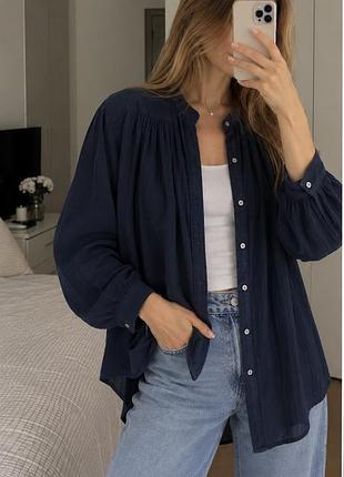 Блуза жіноча zara темно-синя s-m