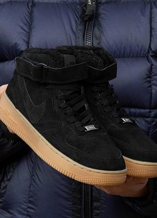Черные кроссовки унисекс nike air force 1 high black winter fur x эйр форс 41