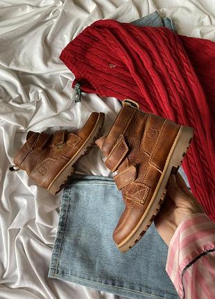 Детские кожаные ботинки timberland на двойных липучках 32.5 (20см.) 📏20см.