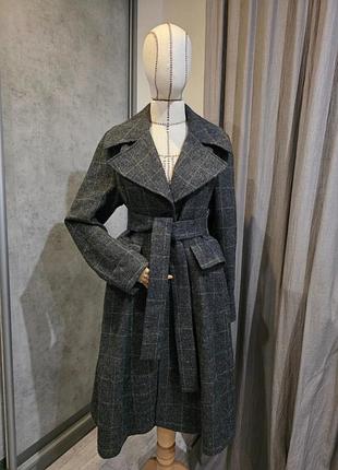 Vintage длинное пальто-тренч под пояс ladage &amp; oelke (100% schurwolle), р. xl/44 max mara