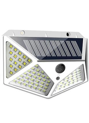 Фасадный cветильник на солнечной батарее с датчиком движения 100 led (ip65) белый