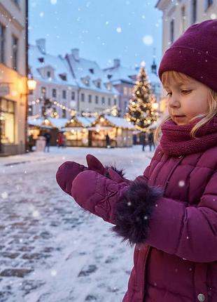 Перчатки для девочек из плащевой ткани и натурального меха кроля на зиму.
