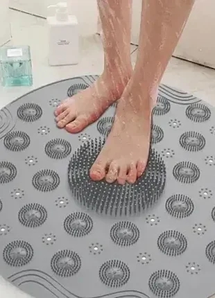Круглий силіконовий антиковзкий килимок для душу 37 см massage foot rad сірий