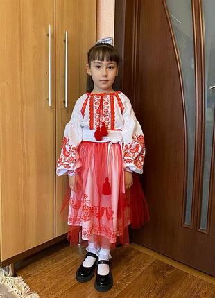 Вишиванка із домотканого полотна, комплект сорочка спідня юбка, верхня юбка із фатину, пояс