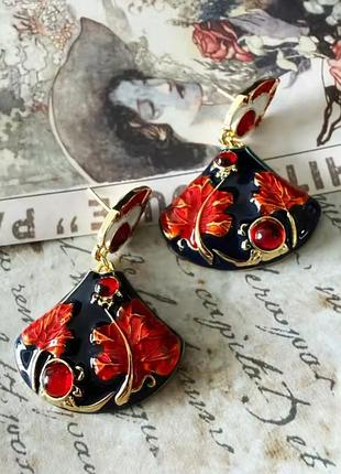 Элегантные серьги осенний блюз, листочки как янтарь, кленовый лист