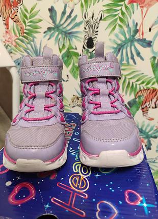 Хайтопи skechers демісезонні, фіолетові, розмір 27. черевики для дівчинки. ботінки