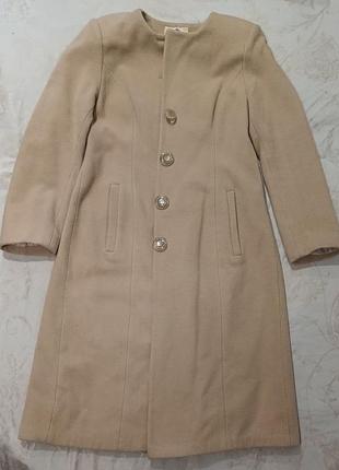Пальто жіноче, демі, на підкладці, вовна, біж, довге, l, classic fashion
