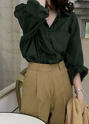 Рубашка оверсайз zara темно зелёного оттенка