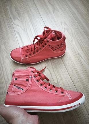 Кеди diesel high-top червоні текстиль