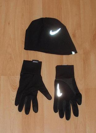 Спортивний біговий комплект nike running dry рукавички + шапка thermo original asics run columbia tnf