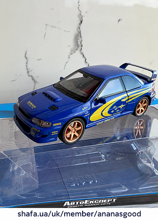 Колекційна металева модель subaru impreza wrx sti 1:32 14.5 см синя, світло фар, звук, з відкривними дверима