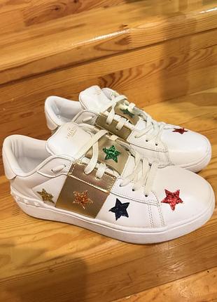 Кросівки valentino шипи тренд блискітки стрази золото білі стильні