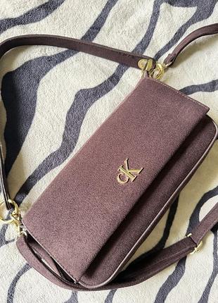 Сумка під calvin klein замша коричнева стильна трендова