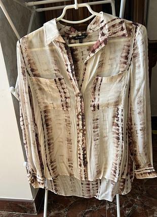 Жіноча блуза massimo dutti з шифону, біла з коричневим принтом