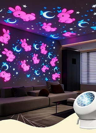 Детский ночник-проектор "зайчики и месяц" 3d dynamic projection light белый питания от usb