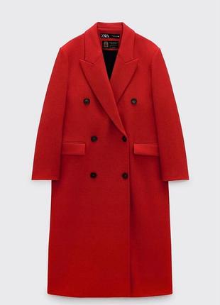 Красное трендовое шерстяное женское двубортноепальто премиум линия manteco zara