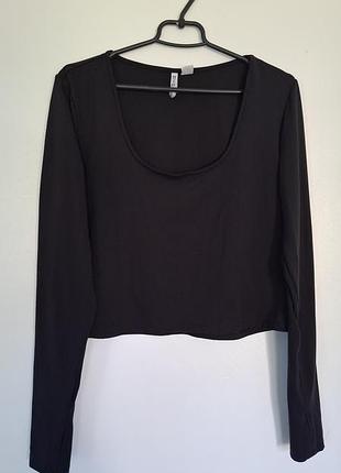 Черный укороченный лонгслив h&amp;m divided с вырезом для пальца (кроп топ / лонгслив)