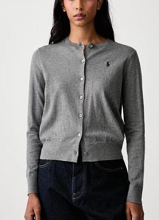 Сірий бавовняний кардиган polo ralph lauren з бирками, розмір m
