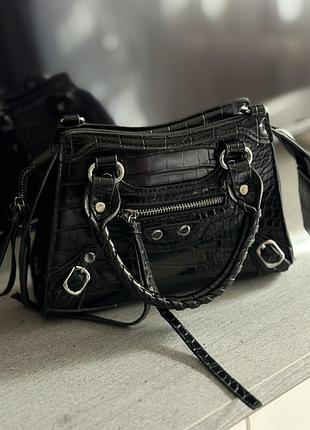Сумка для жінок balenciaga чорна з екошкіри під крокодила