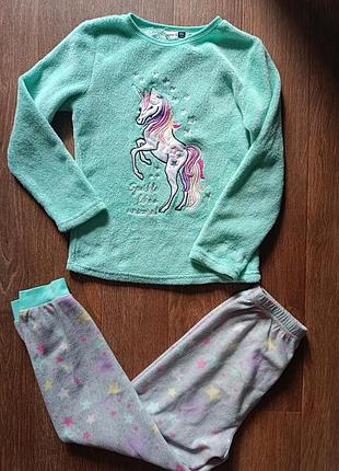Теплая флисовая пижама для девочки 7-8 лет