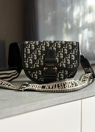 Сумка жіноча christian dior saddle чорна з монограмою