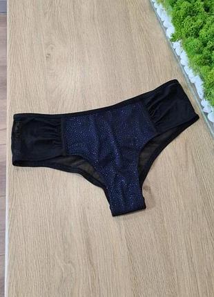 Романтичные  прозрачные трусики с синей мерцающей вставкой спереди  h&m