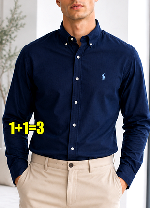 😉1+1=3 брендовая темно-синяя мужская рубашка оксфорд ralph lauren, размер 44 - 46