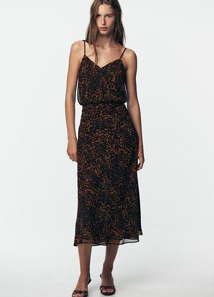 Жіноча сукня міді на бретельках з леопардовим принтом zara розмір м
