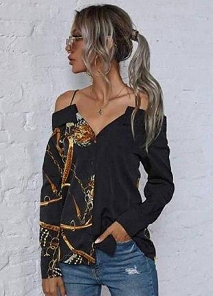 Сорочка  с открытыми плечами принт ланцюга shein eur 38