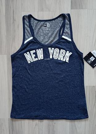 Новая темно-синяя женская майка new york yankees из мягкого меланжевого трикотажа от бренда new era