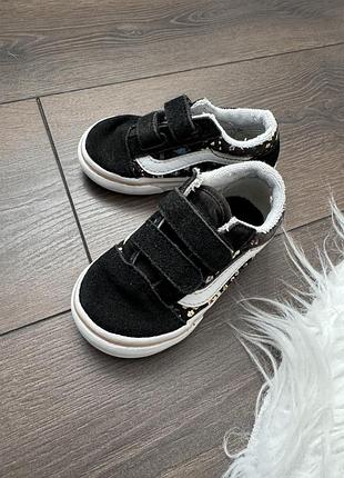 Кеди кросівки для дівчинки 21,5 розмір 12 см ванси vans на липучках чорні з квітами на осінь весну