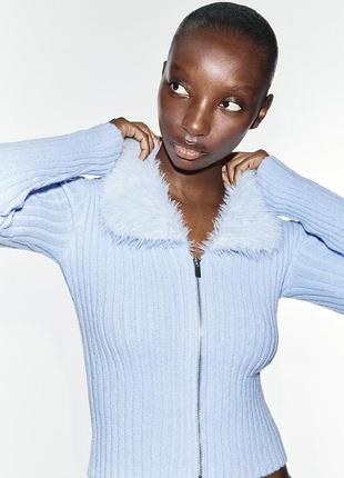 Кардиган жіночий блакитний з хутром zara new