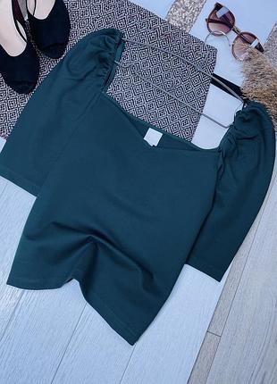 Нова осіння блуза h&m m l смарагдова блуза з щільного трикотажу приталена блуза з обʼємними рукавами