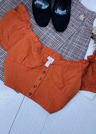 Короткий топ h&m s теракотовий топ на ґудзиках жіночий топ з об’ємними рукавами ліхтариками