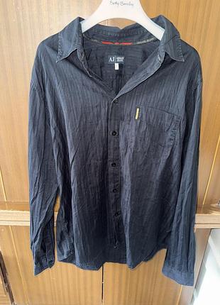 Чоловіча сорочка armani jeans чорна xxl/3xl 100% бавовна