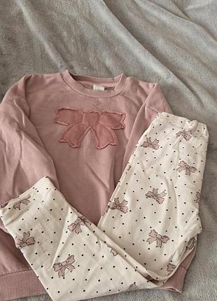 Повсякденний костюм для дівчинки h&m рожевий з бантами